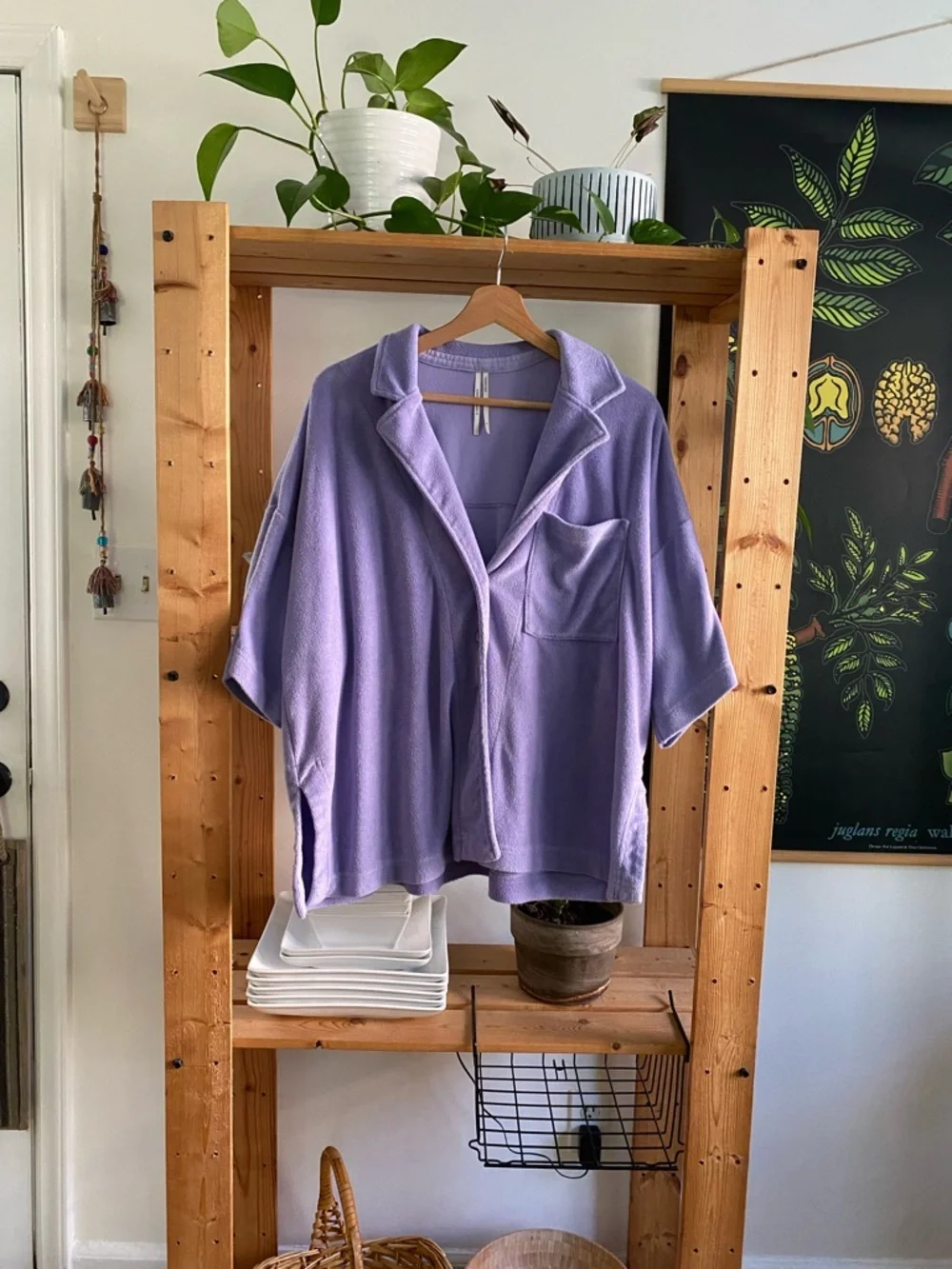 Anthropologie Lavender Purple Terrycloth Oversized Boxy Button Down Top Medium - Picture 4 of 12
